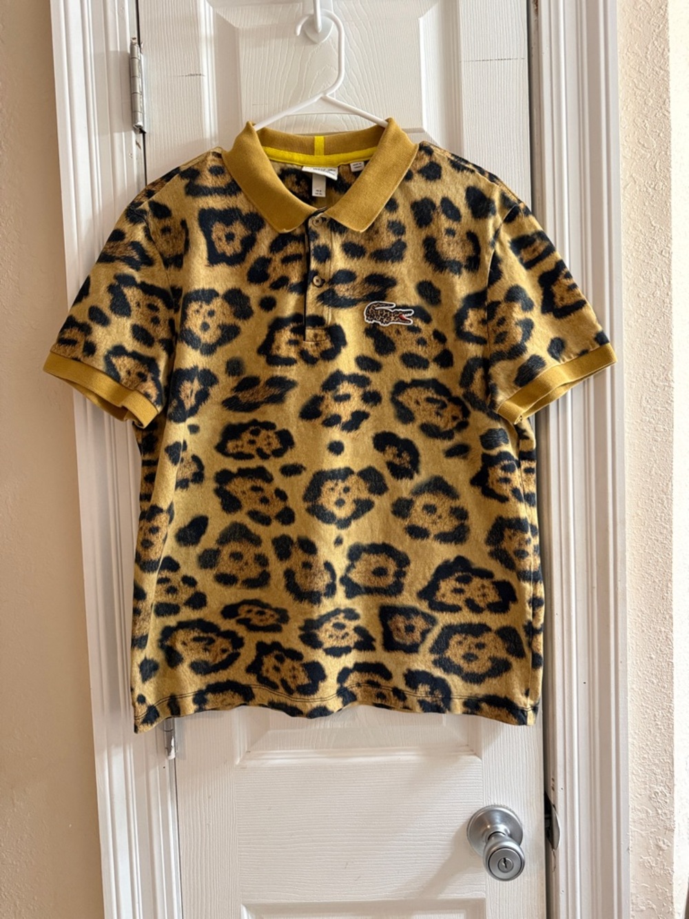 Lacoste Women's Short Sleeve Leopard Print Polo in Mustard and Black
